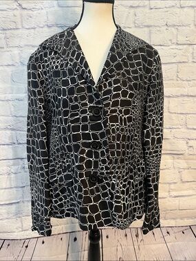 Lafayette 148 Blazer Black & White Faux Crocodile Print Linen/Silk Size 12